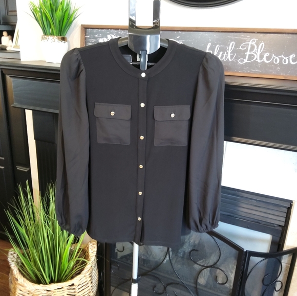 Anne Klein Black Sheer Sleeve Top - Picture 3 of 8